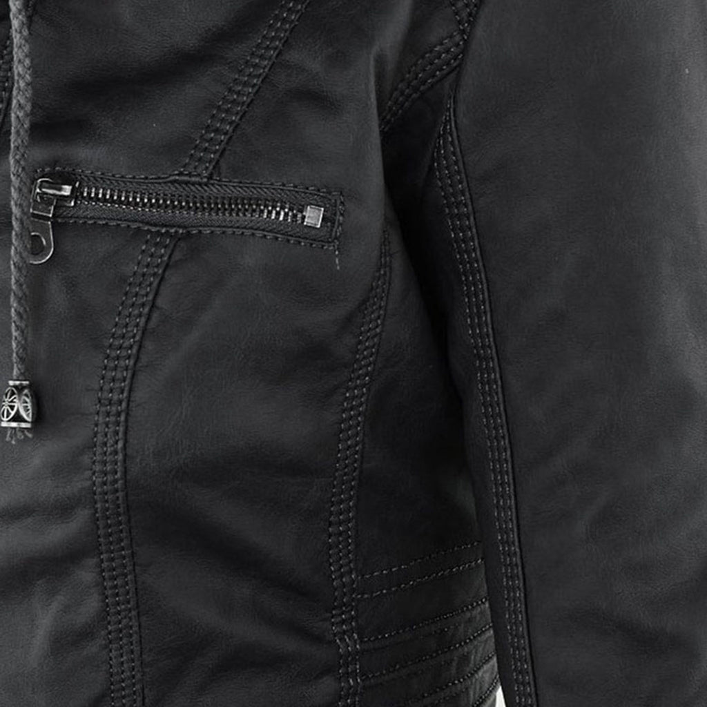 Weatherproof Leather Jacket with Hood