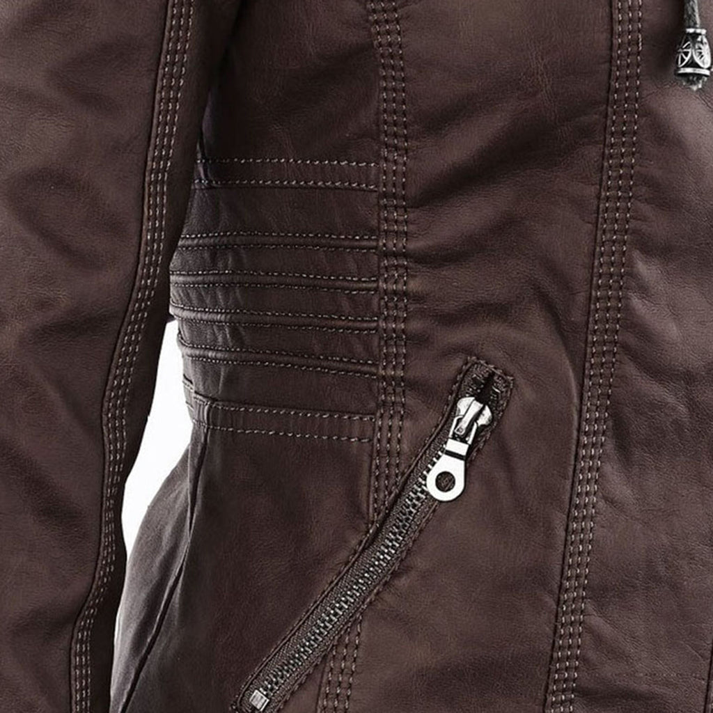Weatherproof Leather Jacket with Hood
