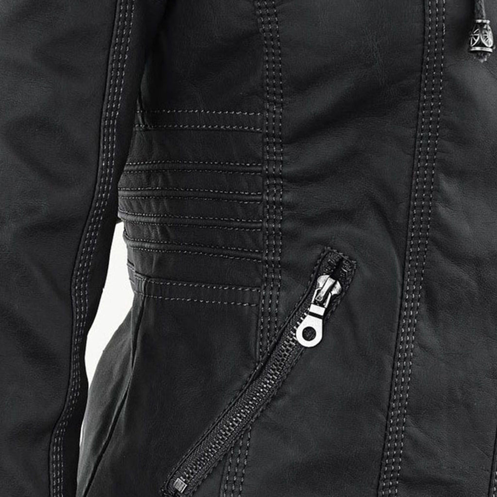 Weatherproof Leather Jacket with Hood
