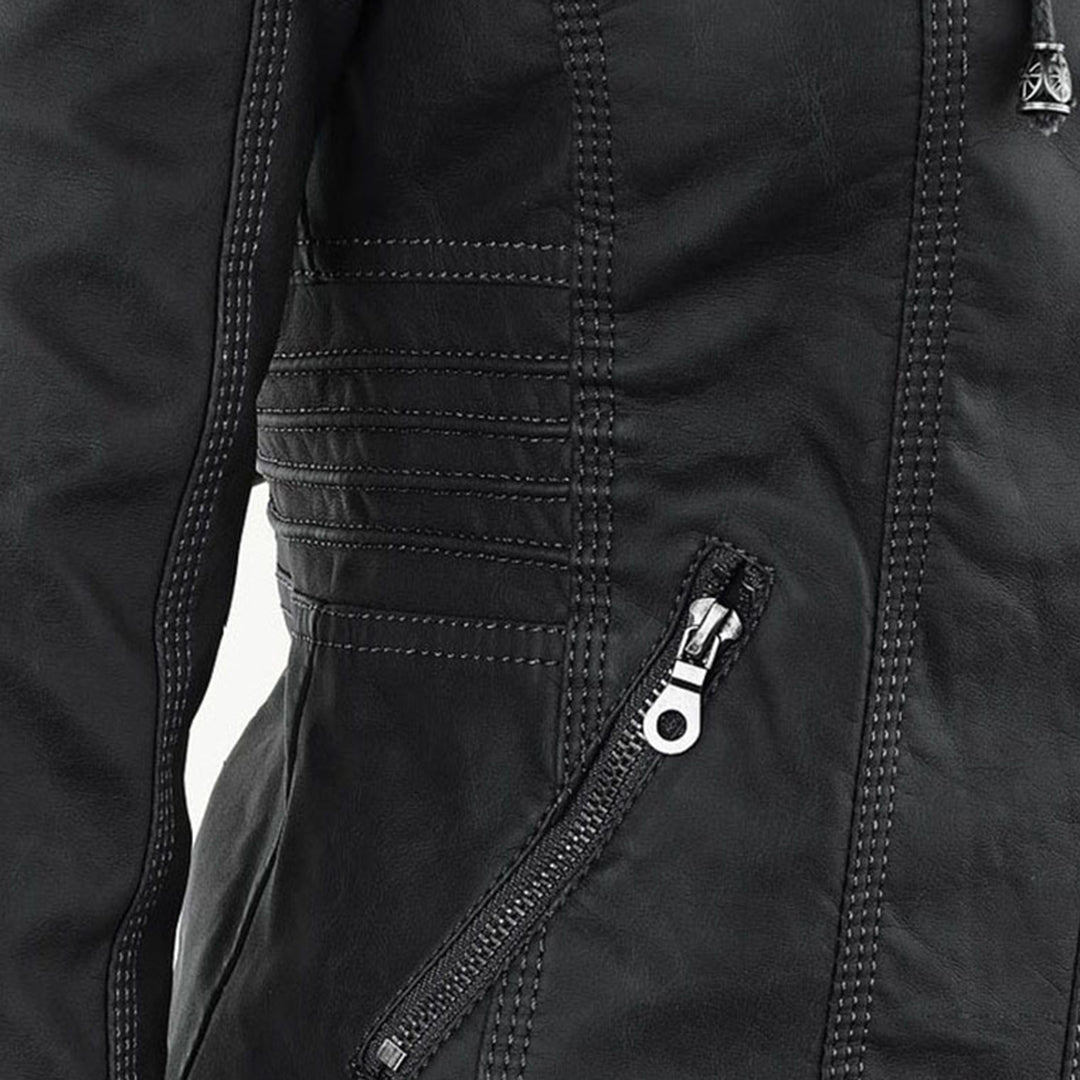 Weatherproof Leather Jacket with Hood