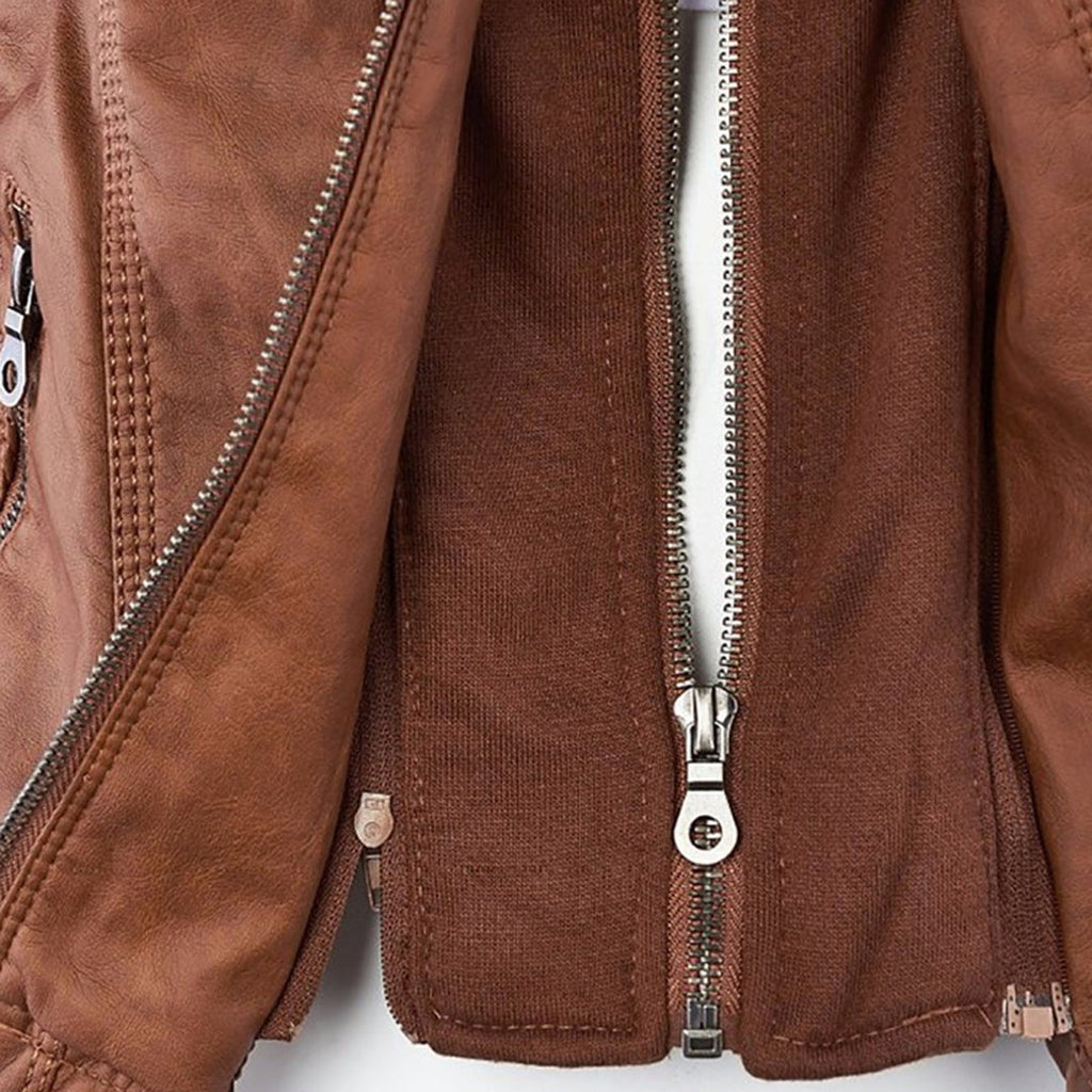 Weatherproof Leather Jacket with Hood