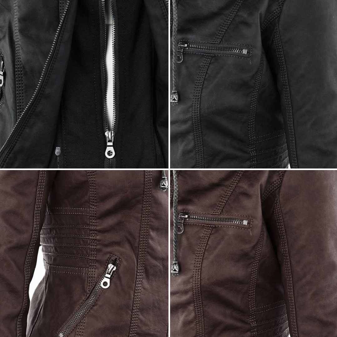 Weatherproof Leather Jacket with Hood