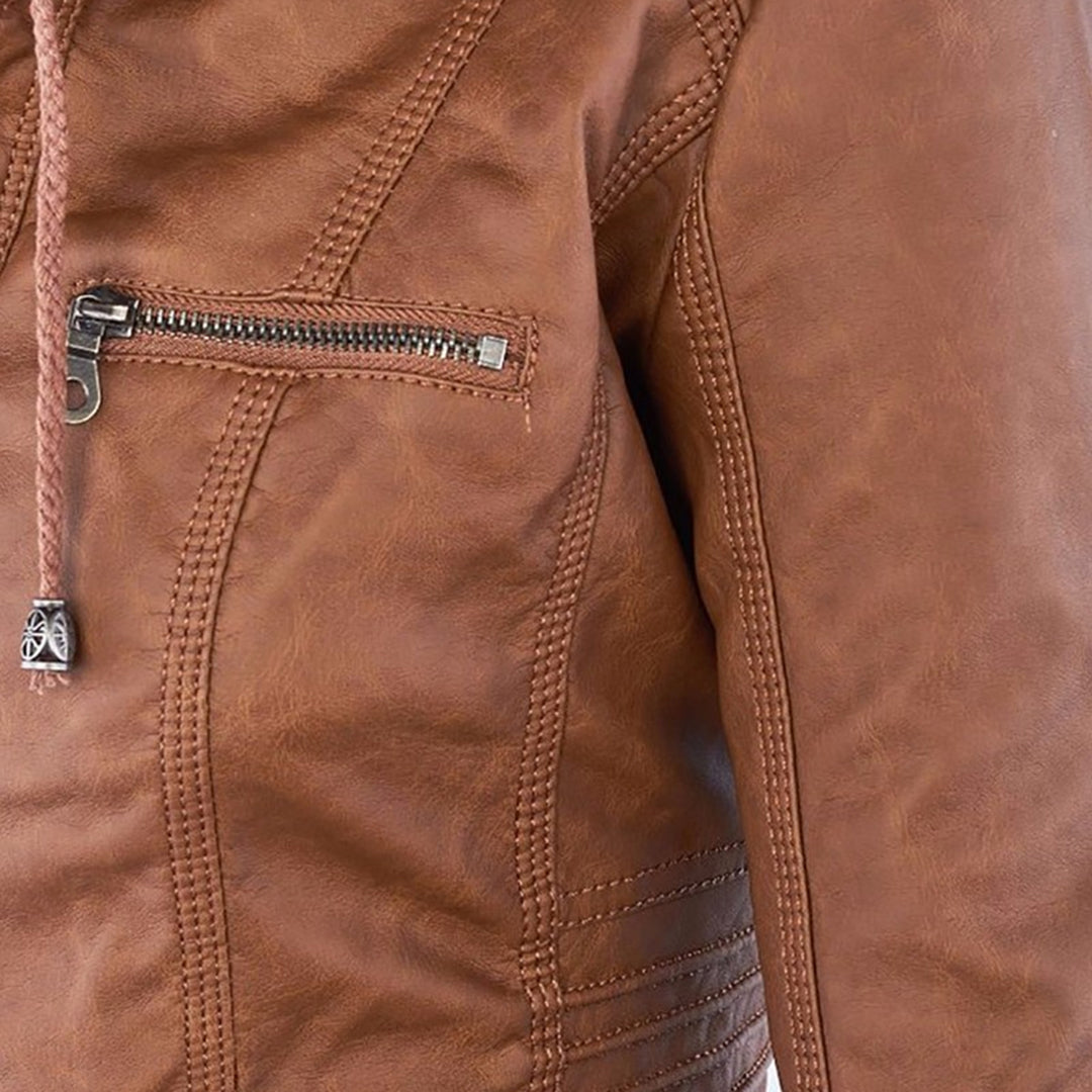 Weatherproof Leather Jacket with Hood
