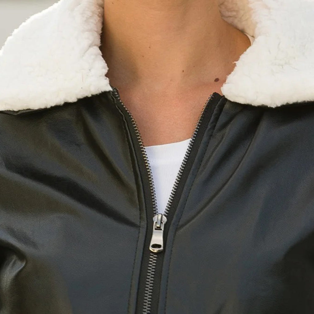 Winter Leather Jacket with Faux Fur Collar