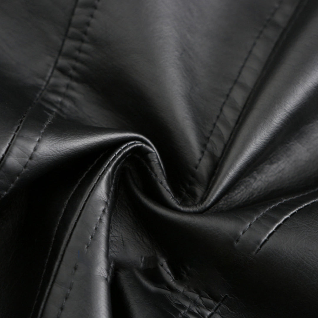 Elegant Leather Jacket with Crew Neck and Button Closure