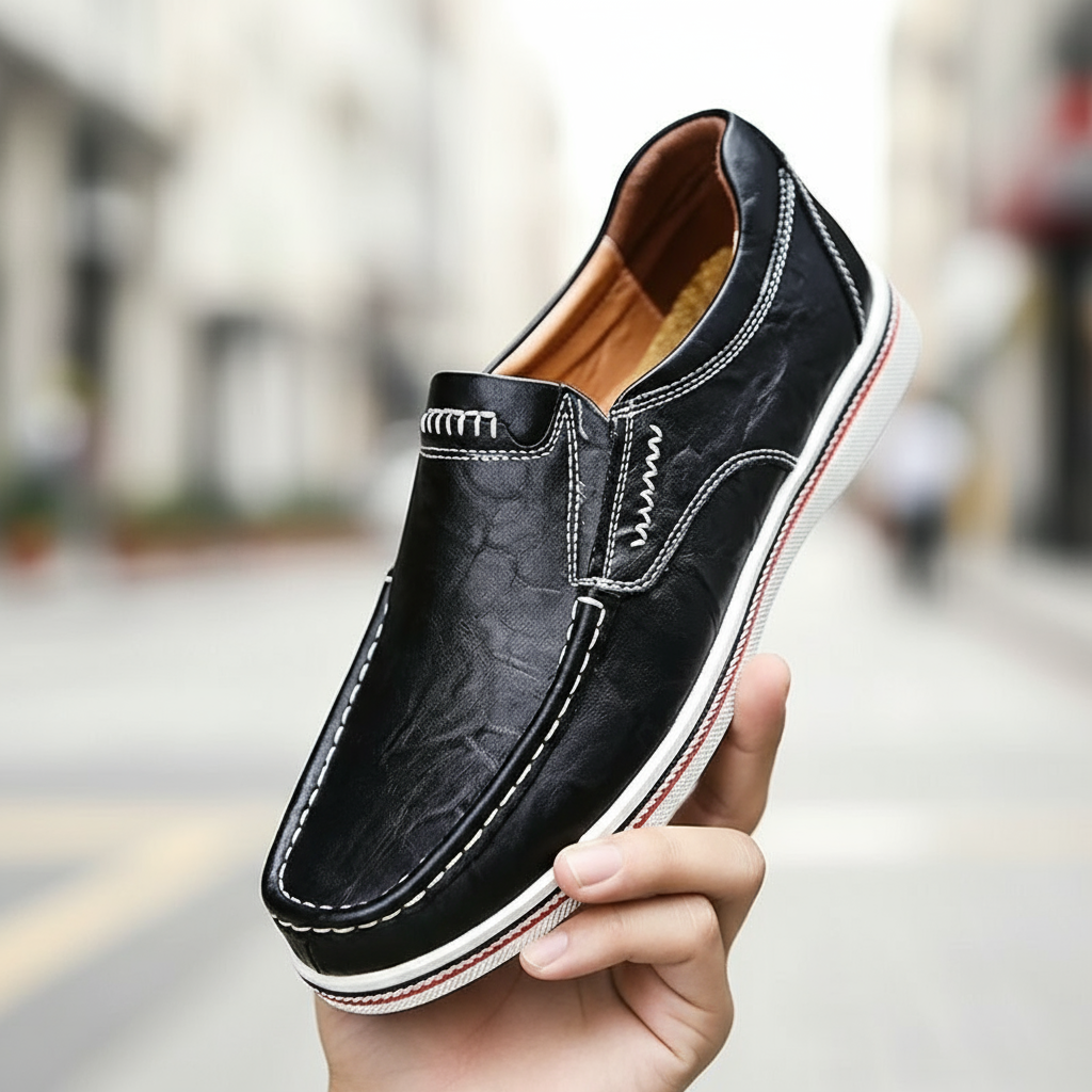 Full-Grain Leather Loafers with Contrast Stitching