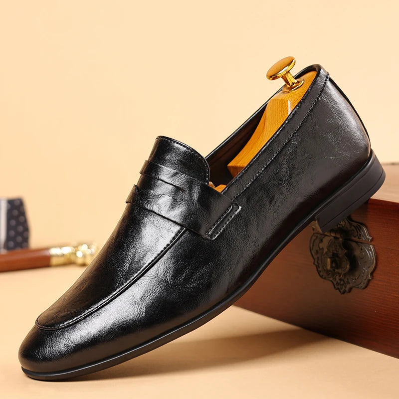 Polished Full-Grain Leather Loafers with Pointed Toe