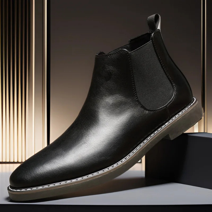 Smooth Leather Chelsea Boots with Pebbled Texture