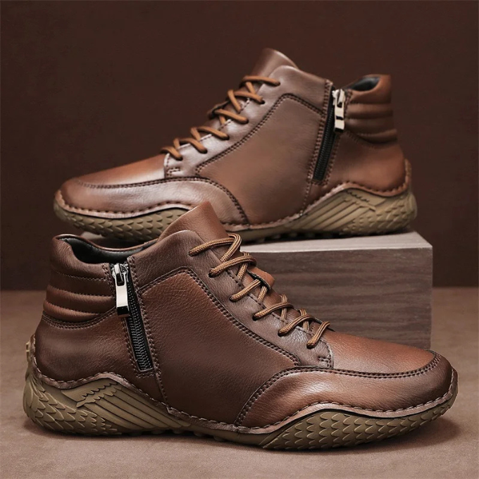 Full-Grain Leather Slip-On Shoes with Side Zipper