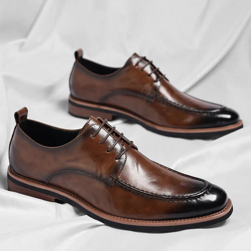 Burnished Leather Oxford Shoes with Burnished Finish