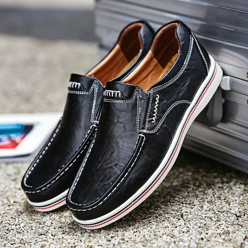 Full-Grain Leather Loafers with Contrast Stitching