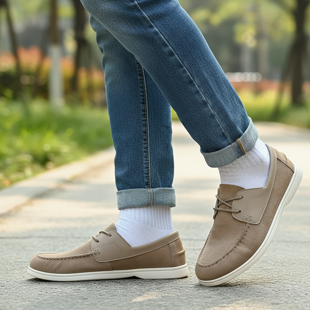 Suede Slip-On Shoes with Slip-Resistant Tread