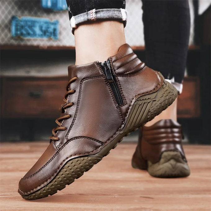 Full-Grain Leather Slip-On Shoes with Side Zipper