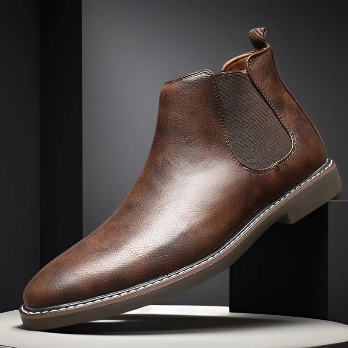 Smooth Leather Chelsea Boots with Pebbled Texture
