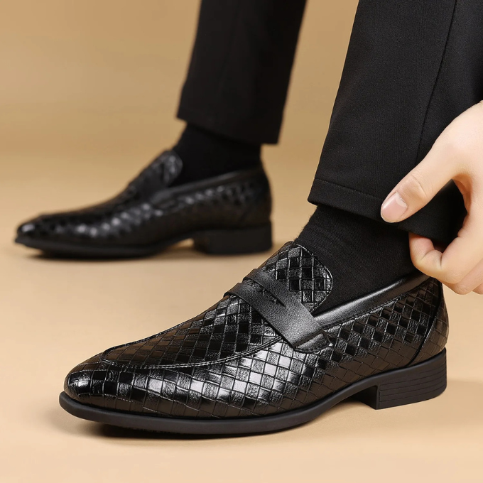 Polished Leather Loafers with Embossed Texture