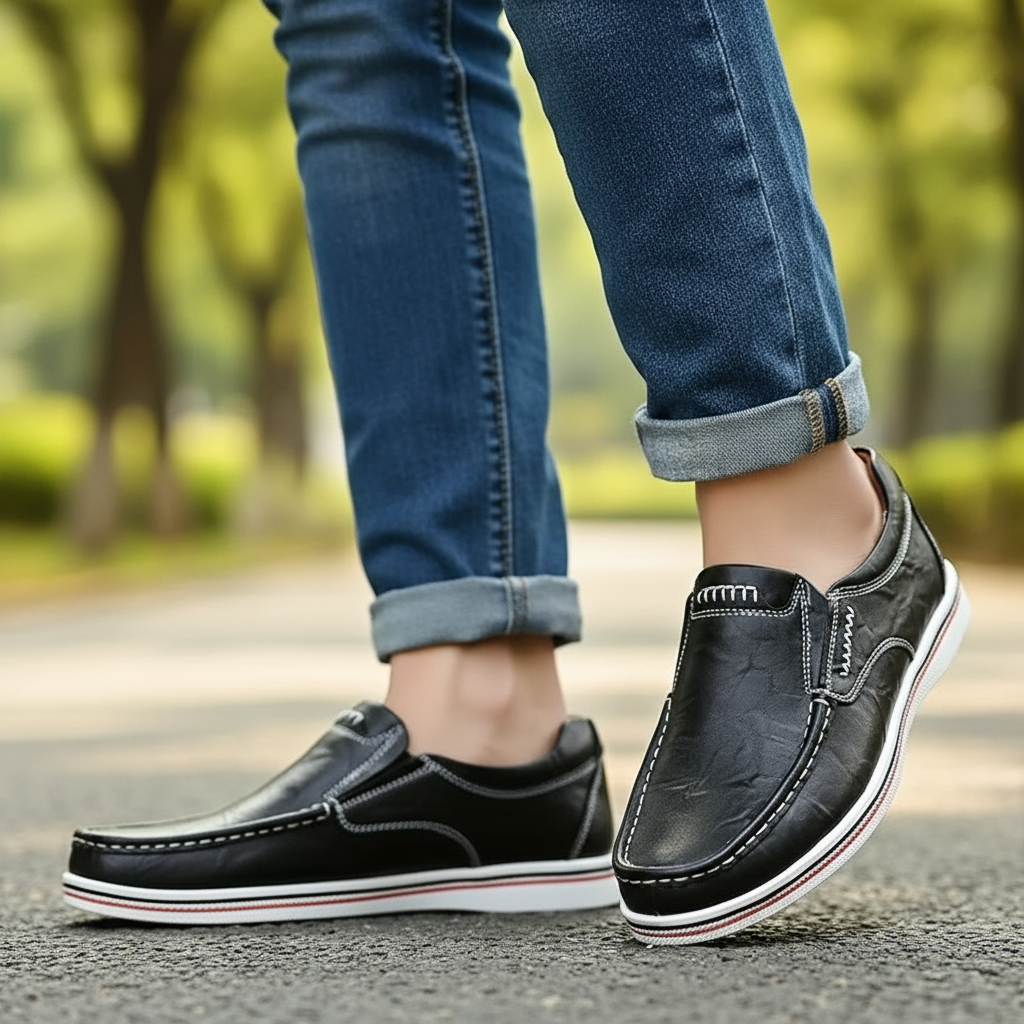 Full-Grain Leather Loafers with Contrast Stitching