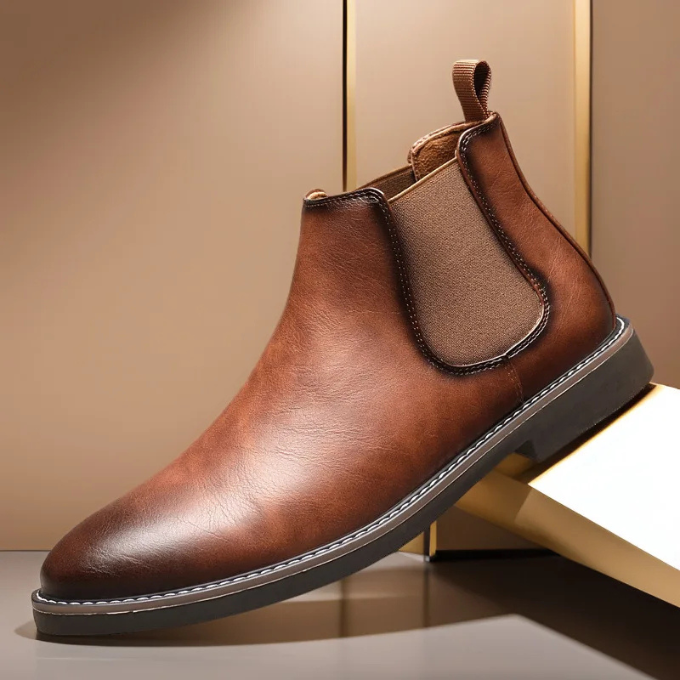Smooth Leather Chelsea Boots with Pebbled Texture