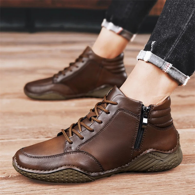 Full-Grain Leather Slip-On Shoes with Side Zipper