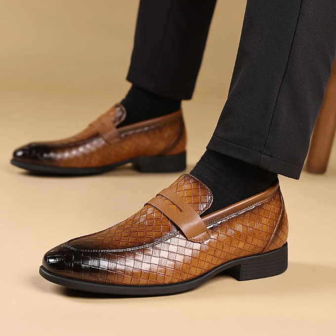 Polished Leather Loafers with Embossed Texture