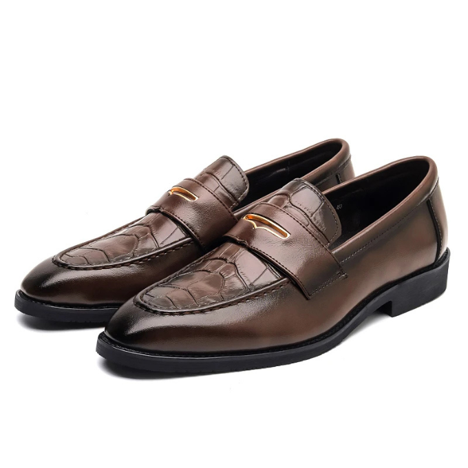 Full-Grain Leather Loafers with Croc-Embossed Texture
