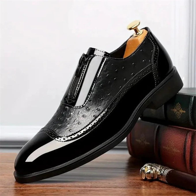 Polished Leather Shoes with Embossed Texture