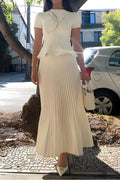 Modern Crepe Knit Cravat Top & Pleated Suiting Maxi Skirt