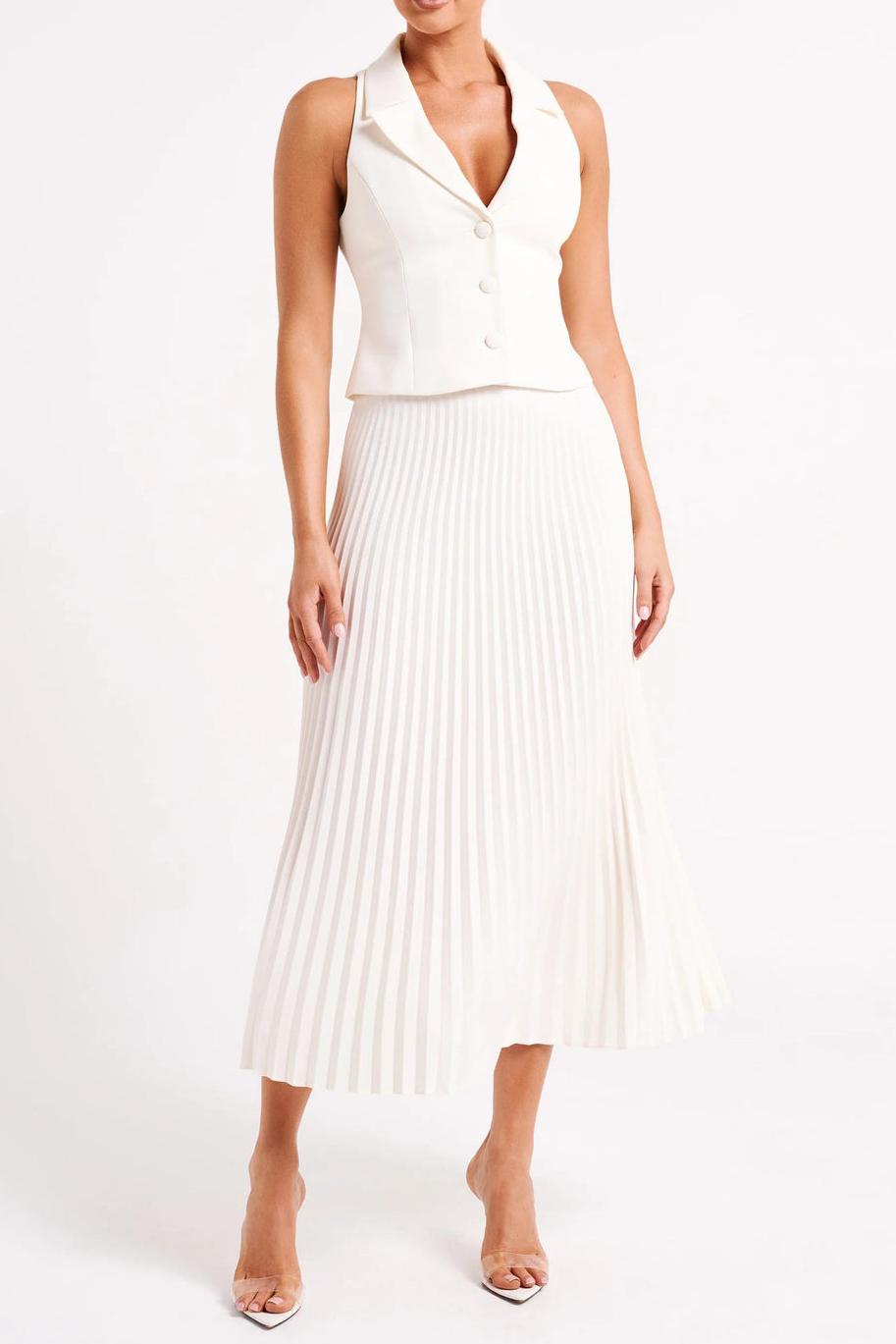 Modern Crepe Knit Cravat Top & Pleated Suiting Maxi Skirt