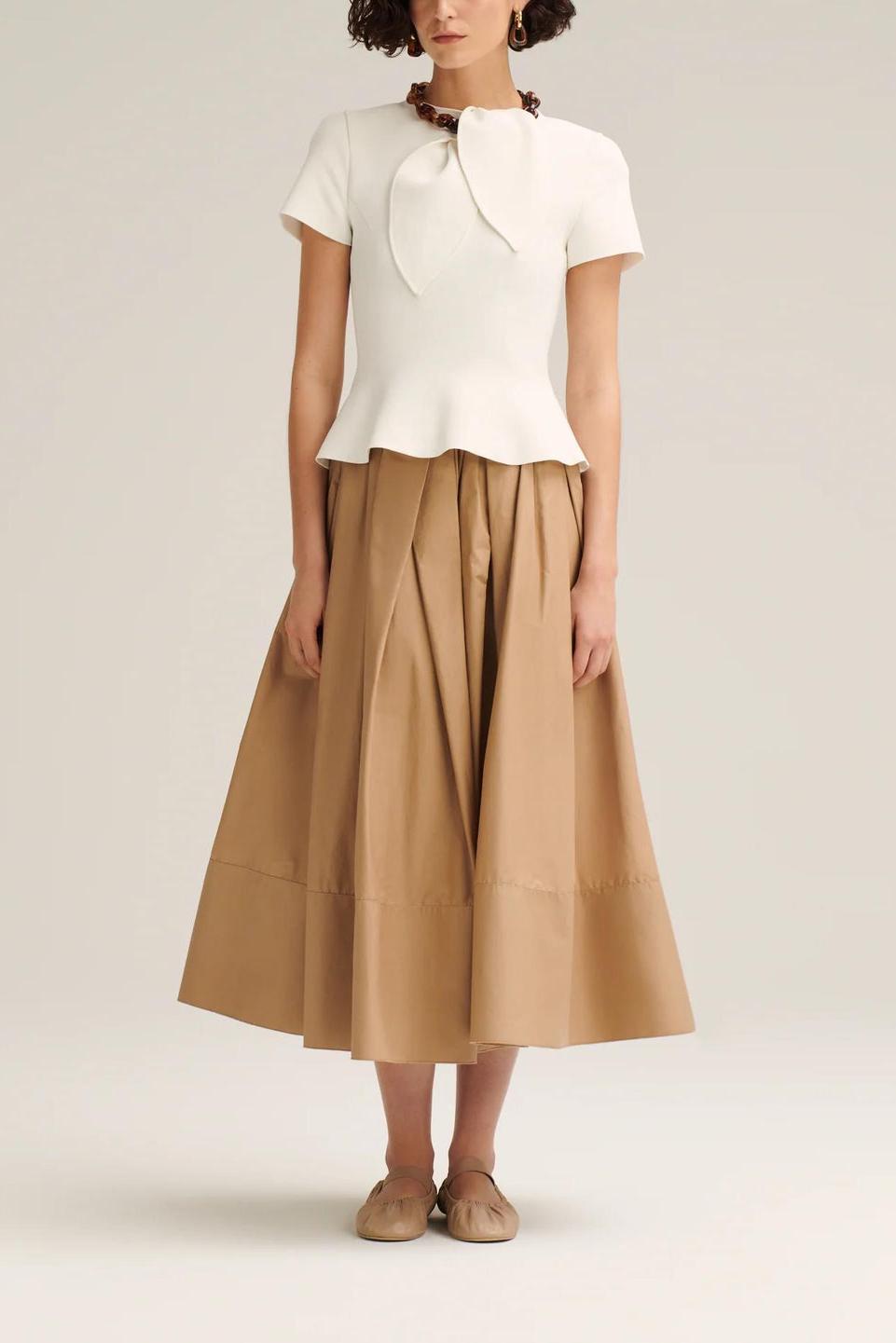 Modern Crepe Knit Cravat Top & Pleated Suiting Maxi Skirt