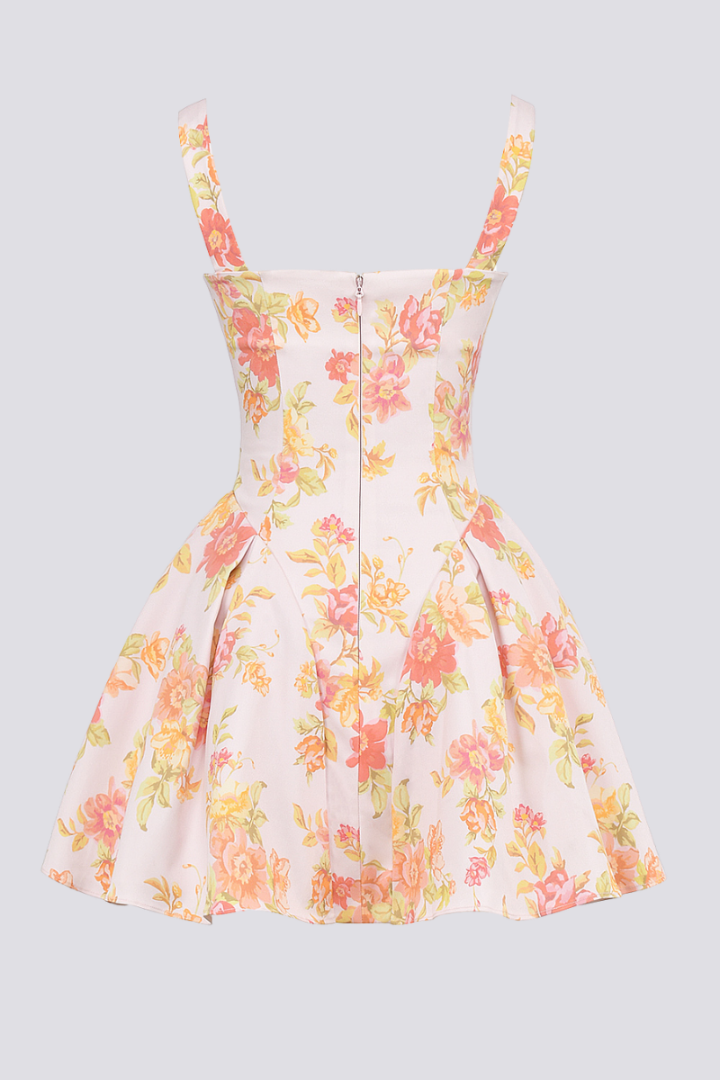 Cynthia Peach Poppy Print Mini-Length Dress
