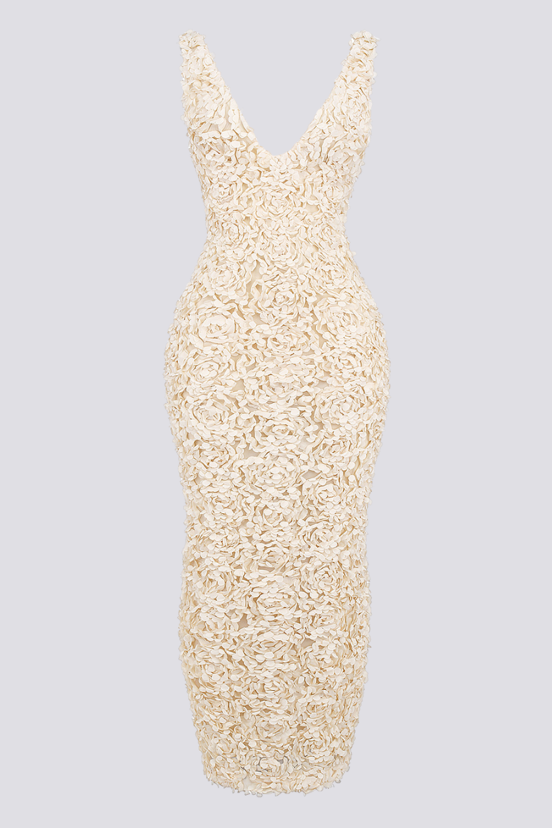 Cyprine Plunge Neck Open-Back Maxi-Length Dress