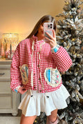 Modern Plaid Pink Heart Pocket Jacket