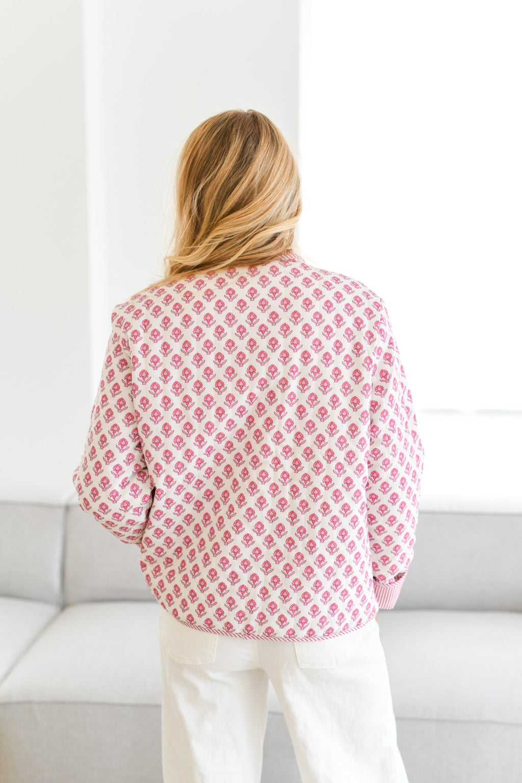 Lola Patterned Quilted Jacket-Baby Pink