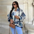 Jacket with Floral Print, Patchwork and Lapel Collar