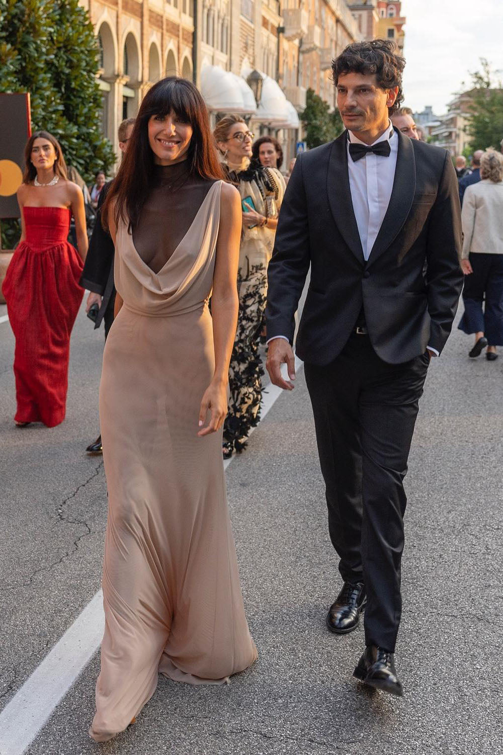Sheer Mock Neck Cowl Front Maxi-Length Dress