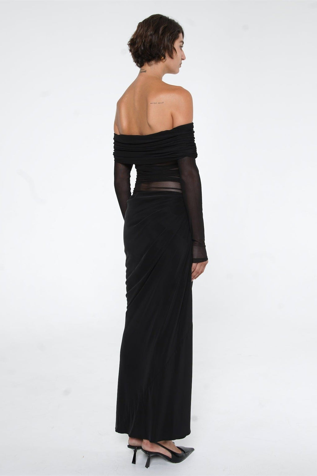 Lillian Off-Shoulder Sheer Maxi Mesh Dress