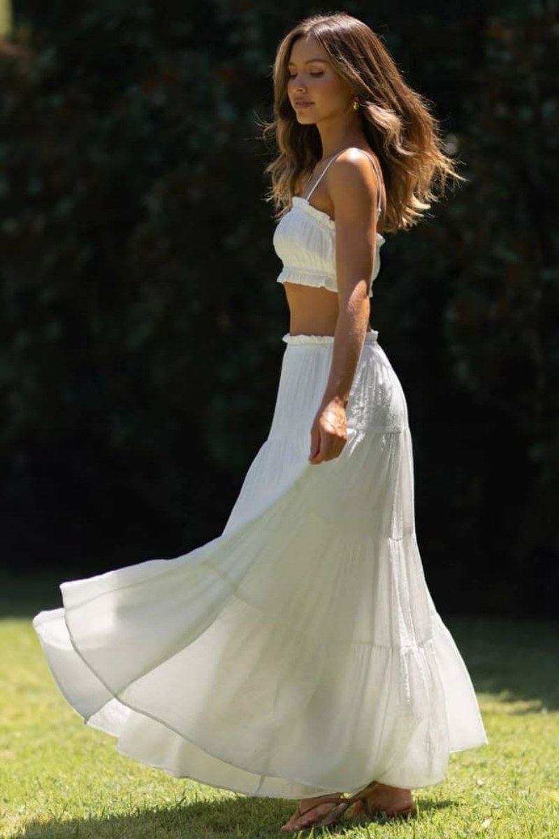 Modern White Tiered Skirts Sets