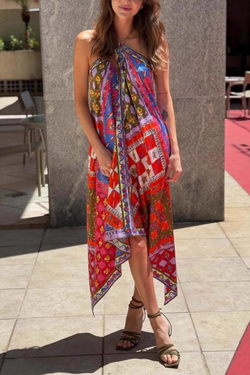 Modern Halter Neck Asymmetrical Dress