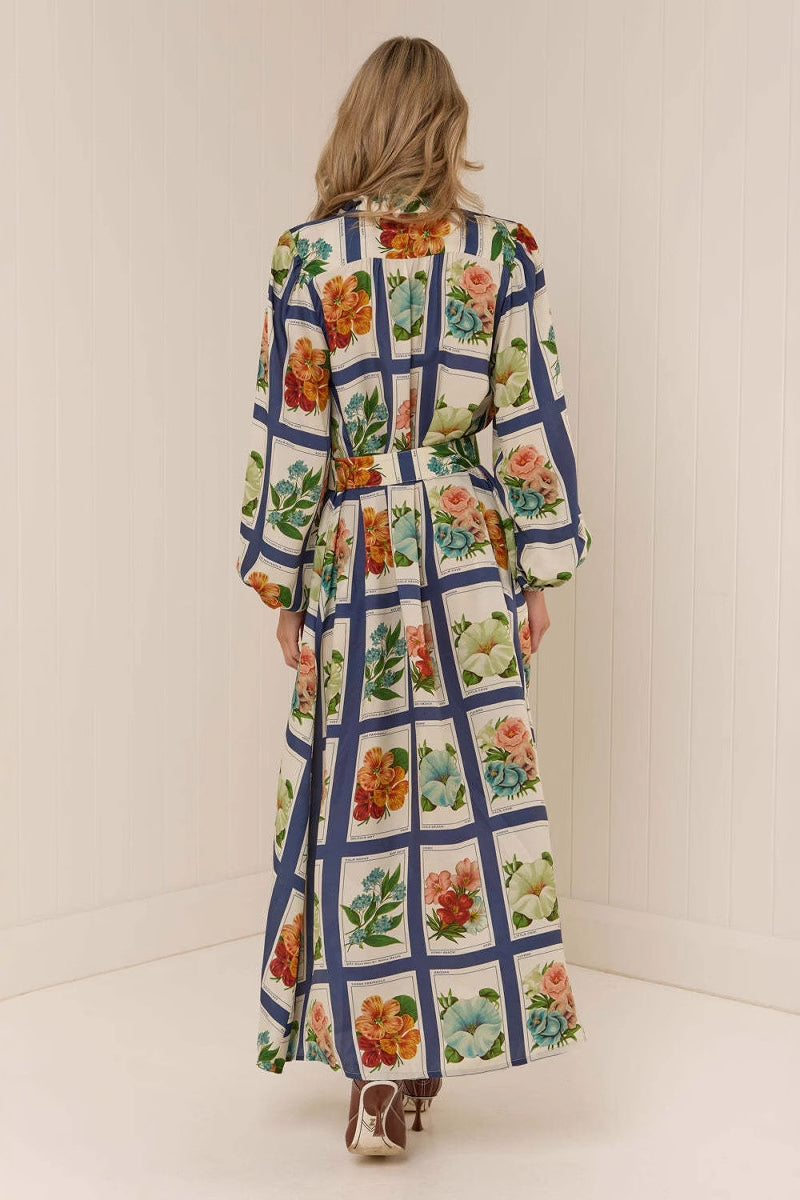 Refined Stand Collar Maxi-Length Dress