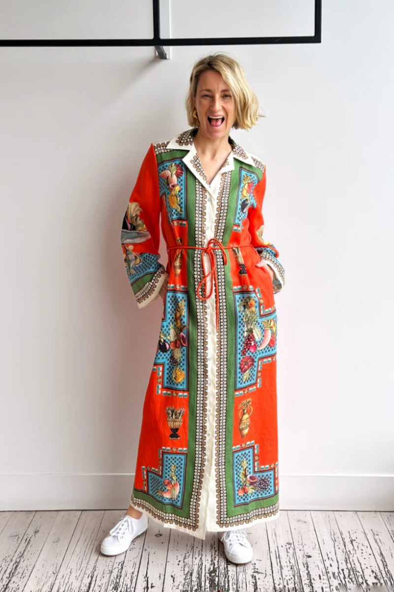 Modern Long-Sleeve Linen Waist Dress