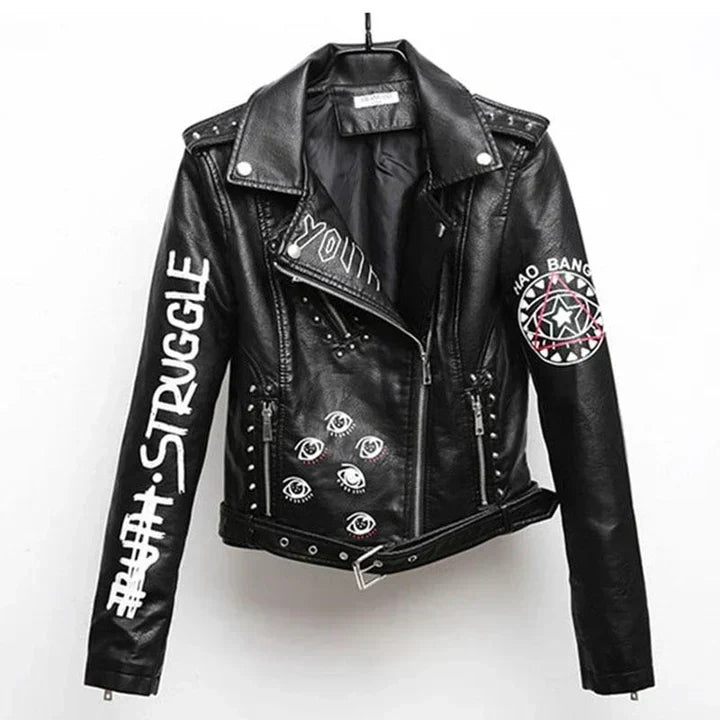 Leather Jacket with Eye-Catching Print