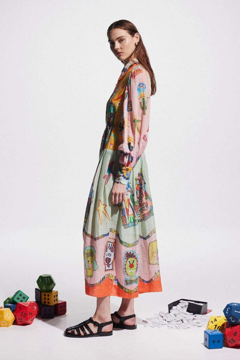 Danielle Balloon Sleeve Patchwork Maxi-Length Dress