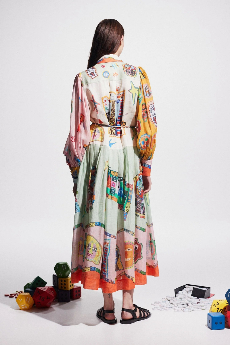 Danielle Balloon Sleeve Patchwork Maxi-Length Dress
