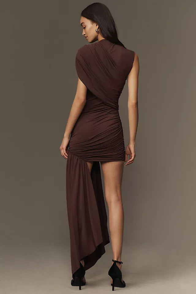 Valencia Noir Draped Jersey Mini-Length Dress