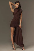 Valencia Noir Draped Jersey Mini-Length Dress