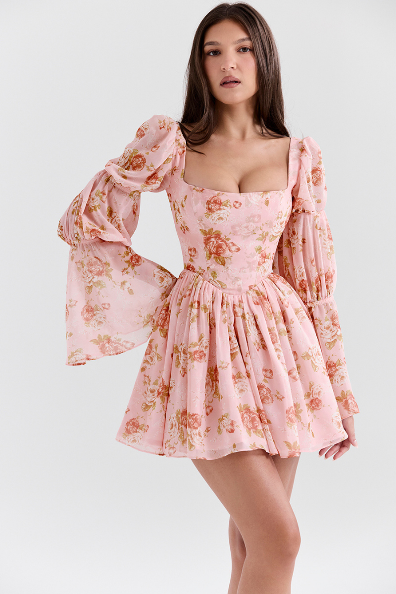 Divine Flower Square Neck Mini-Length Dress