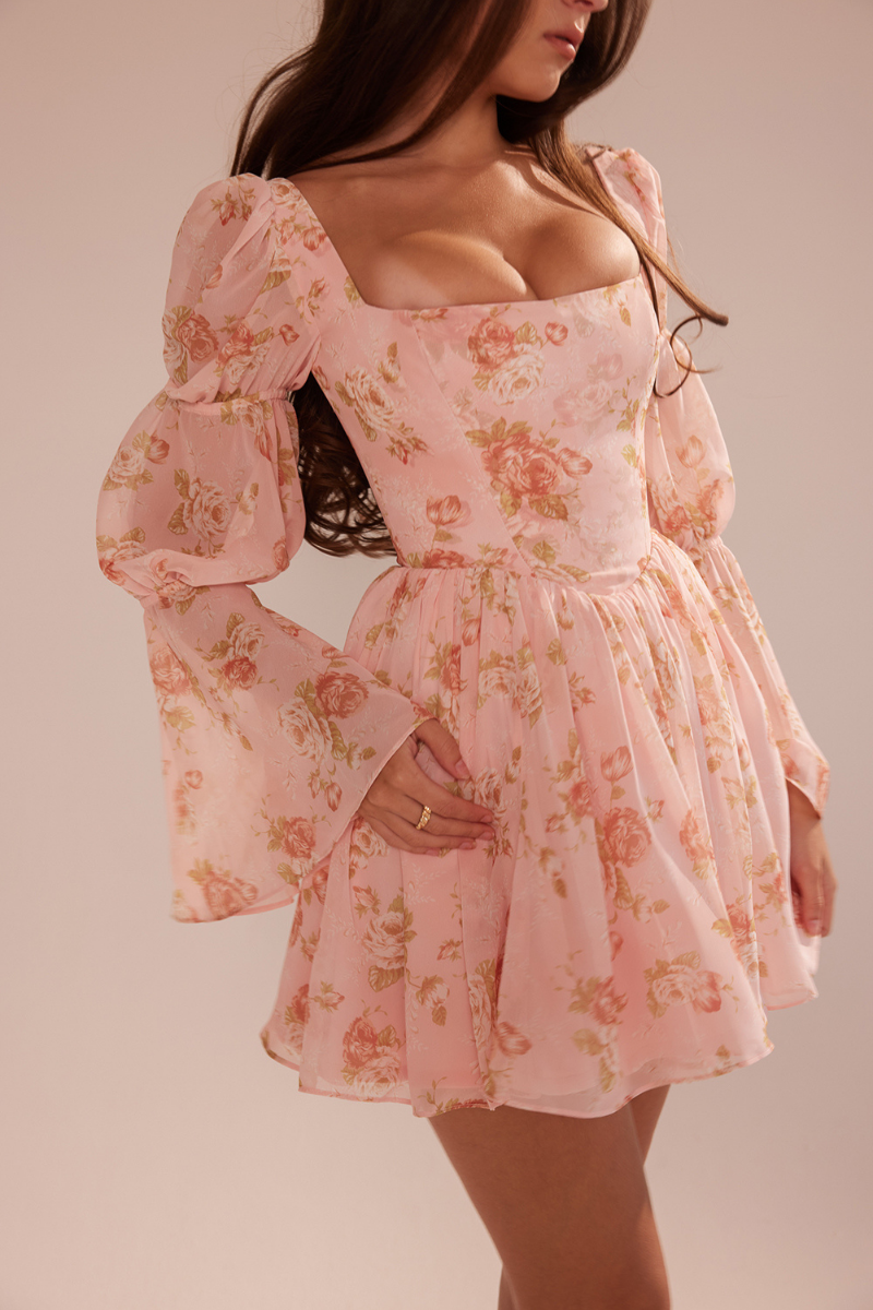 Divine Flower Square Neck Mini-Length Dress