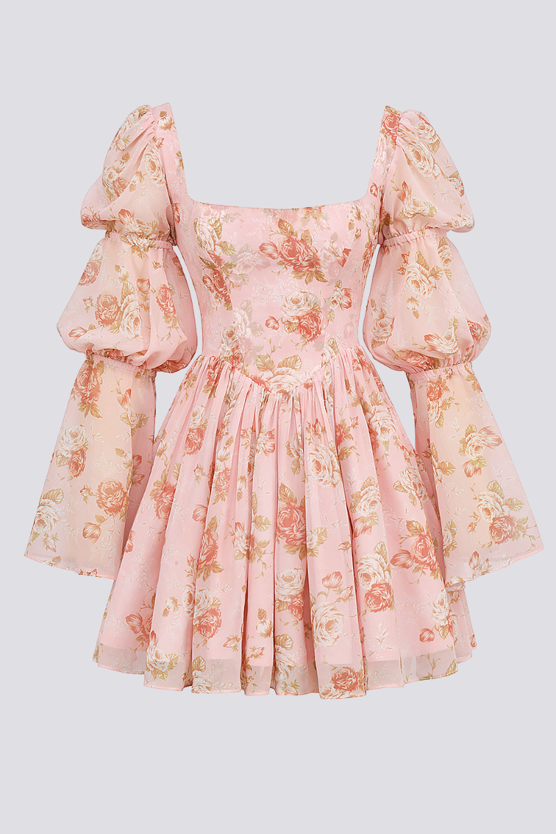 Divine Flower Square Neck Mini-Length Dress