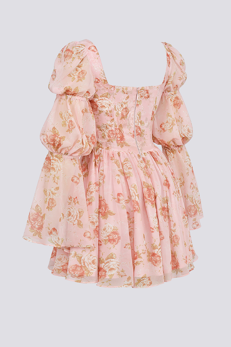 Divine Flower Square Neck Mini-Length Dress