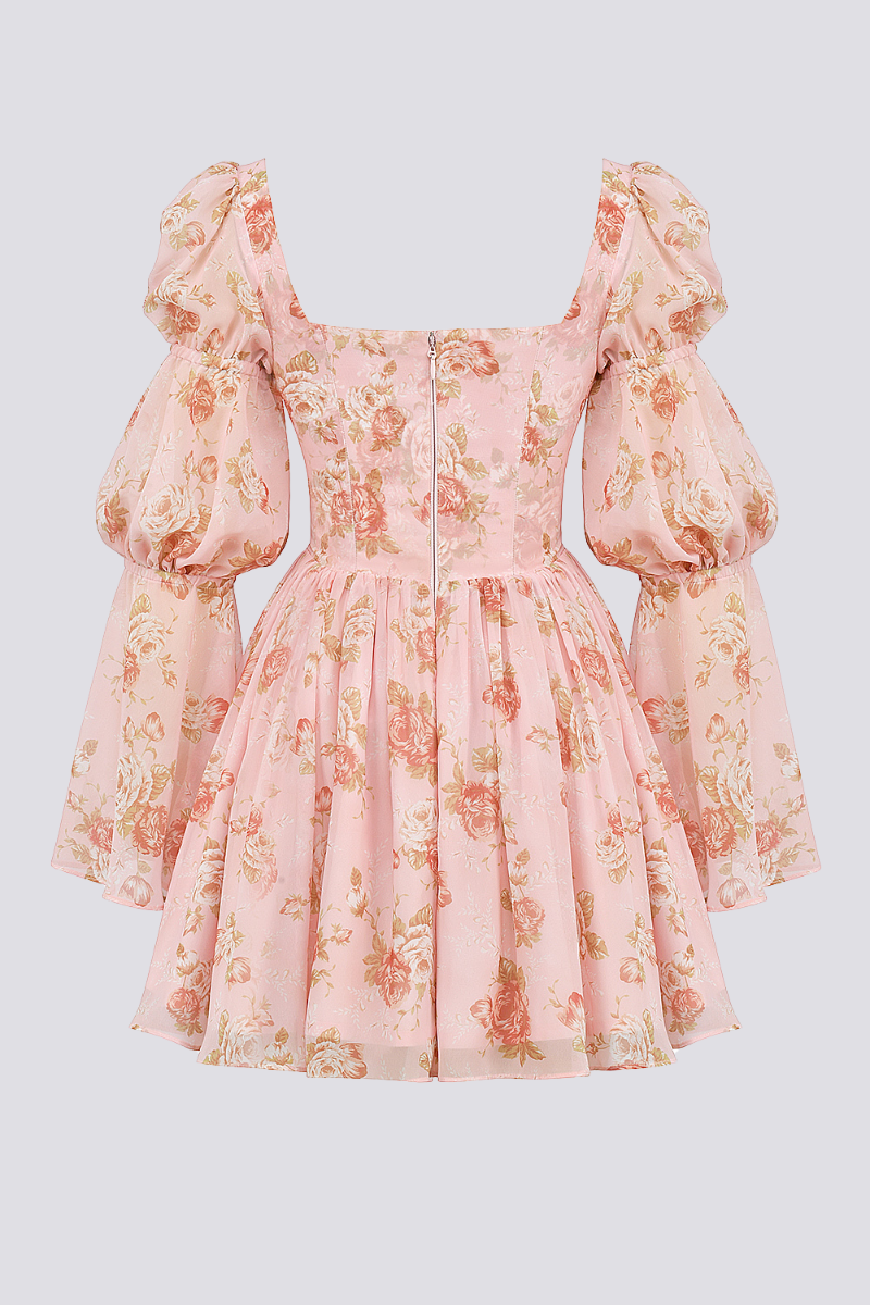 Divine Flower Square Neck Mini-Length Dress