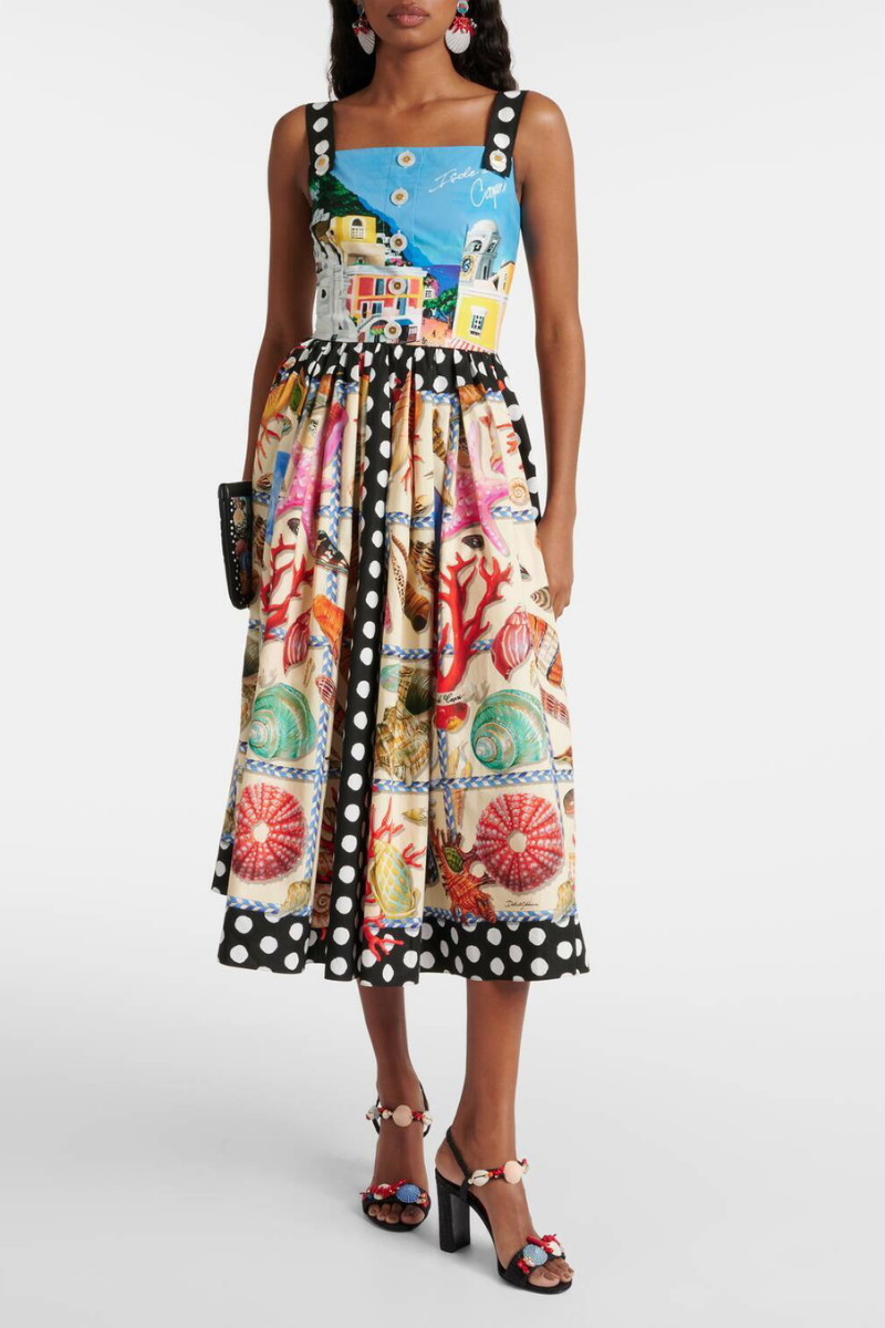 Domitille Polka Dot Square Neck Midi-Length Dress